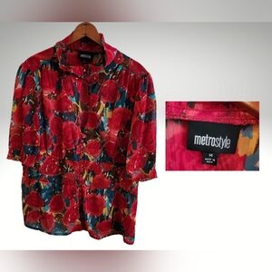 🌺🏵🌸🌼Metrostyle red floral button front blouse, sz 14